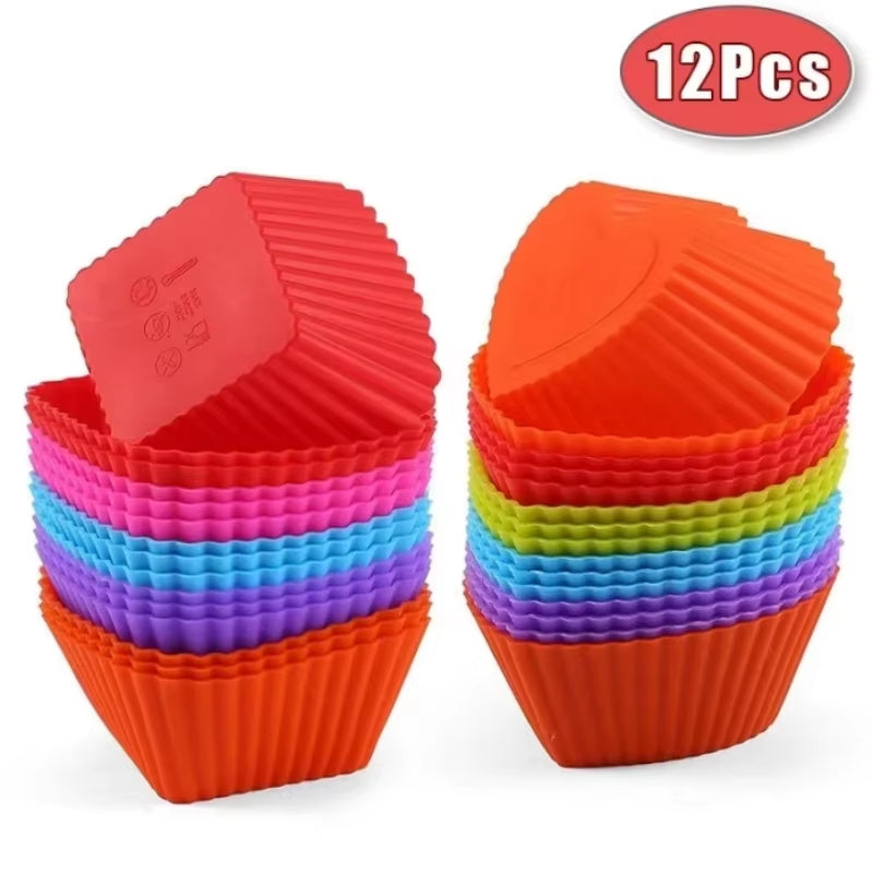 12Pcs/Lot Silicone Cake Mold round Heart Shape Muffin Cupcake Baking Molds Home Kitchen Bakeware BPA Free