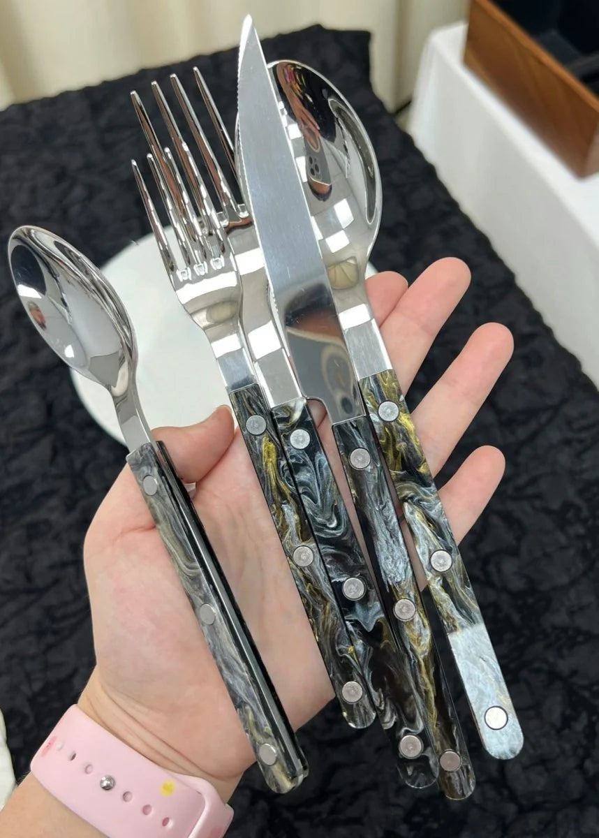 Set of 10 Pcs Modern Elegant Terra Flatware - Bistrot Style Cutlery Silverware Set
