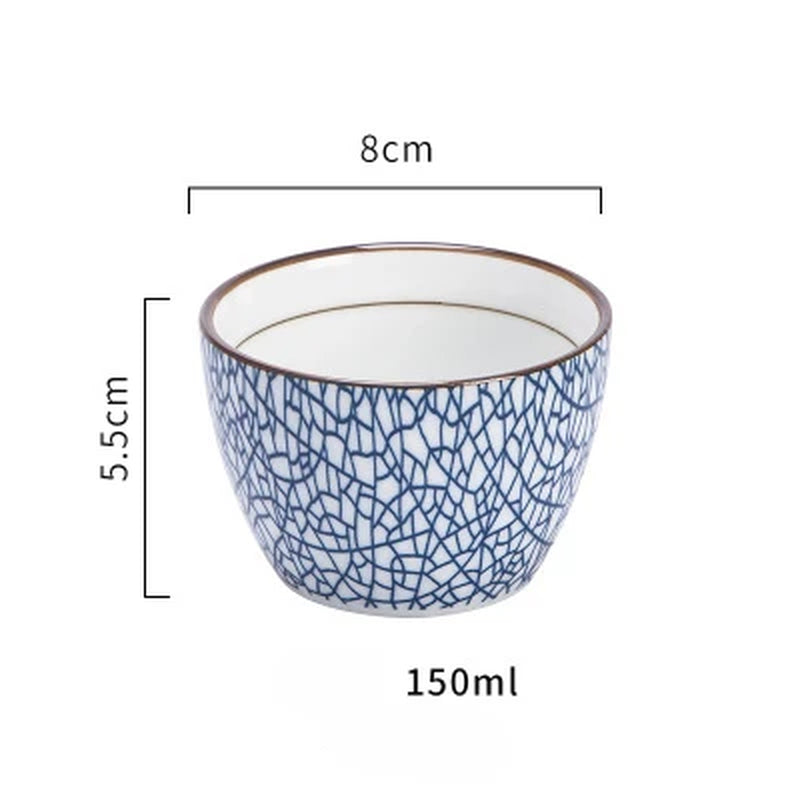 Japanese Classical Ceramic Bowls Tableware Kitchen Soup Noodle Rice Bowl Big Ramen Bowl Spoon and Teacup