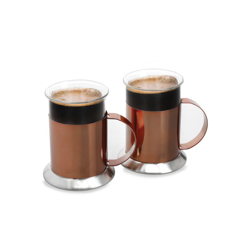 3Pc Set with Copper Pisa 8-Cup Cafetière, Milk Frother and 2X Copper Coffee Mugs