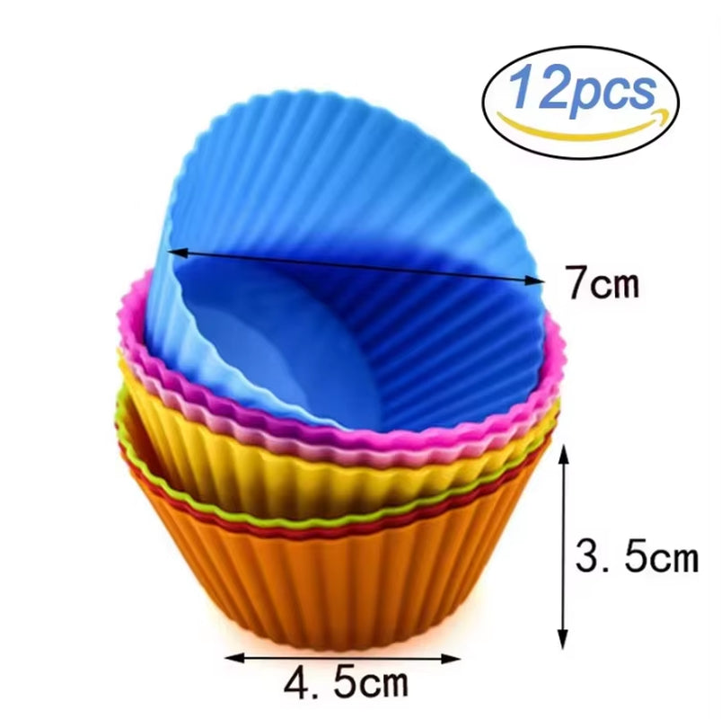 12Pcs/Lot Silicone Cake Mold round Heart Shape Muffin Cupcake Baking Molds Home Kitchen Bakeware BPA Free
