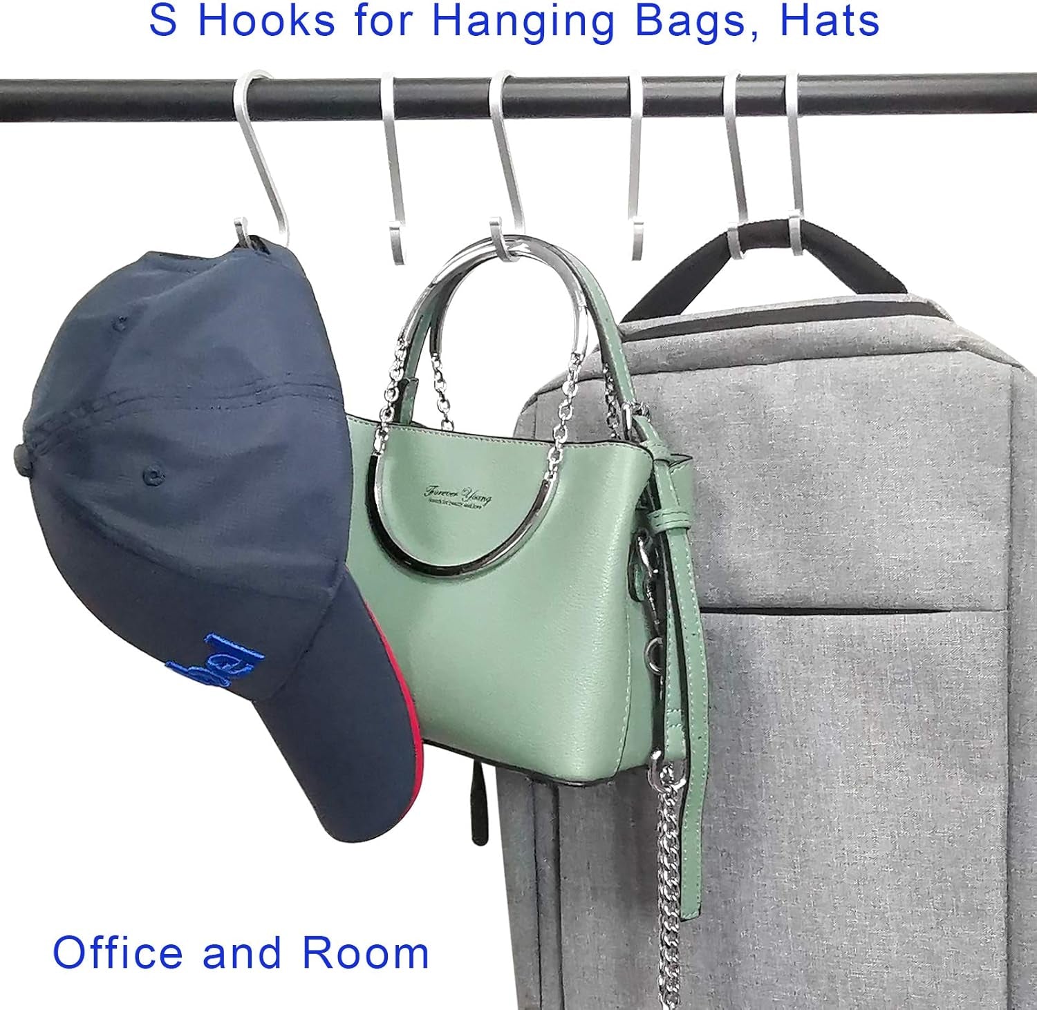 12 Pack S Hooks, Aluminum S Shaped Hooks, Heavy Duty S Hangers Hooks for Hanging Plants, Pots and Pans, Coffee Cups, Clothes Bags, Towels in Kitchen, Bedroom, Bathroom (Matte Finish Silver)