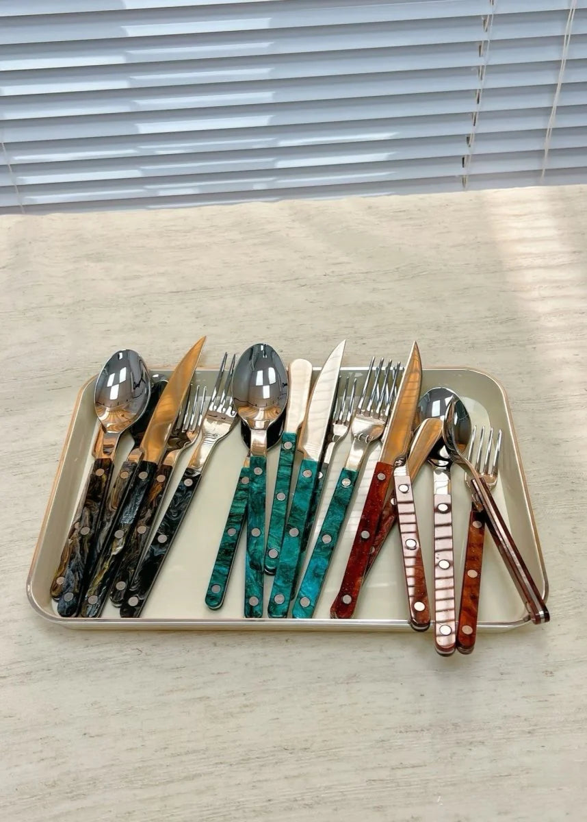 Set of 10 Pcs Modern Elegant Terra Flatware - Bistrot Style Cutlery Silverware Set