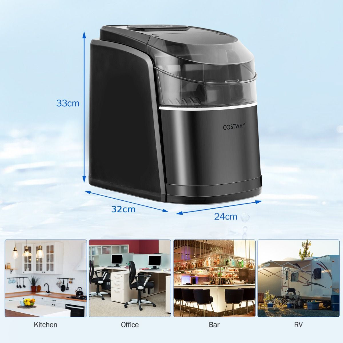 Portable Countertop Ice Maker with Ice Scoop and Basket