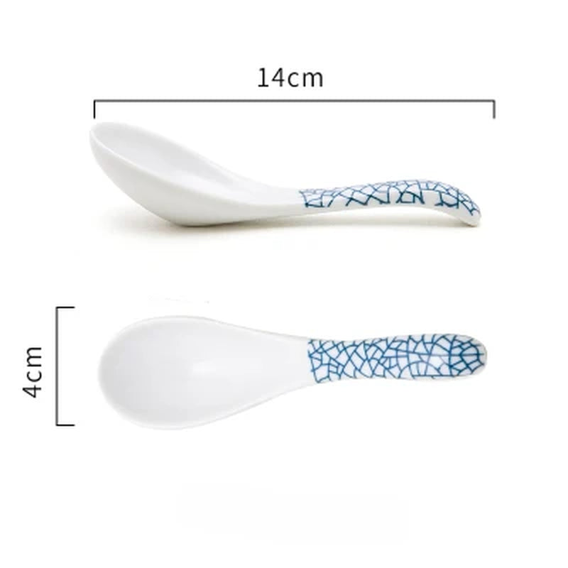 Japanese Classical Ceramic Bowls Tableware Kitchen Soup Noodle Rice Bowl Big Ramen Bowl Spoon and Teacup