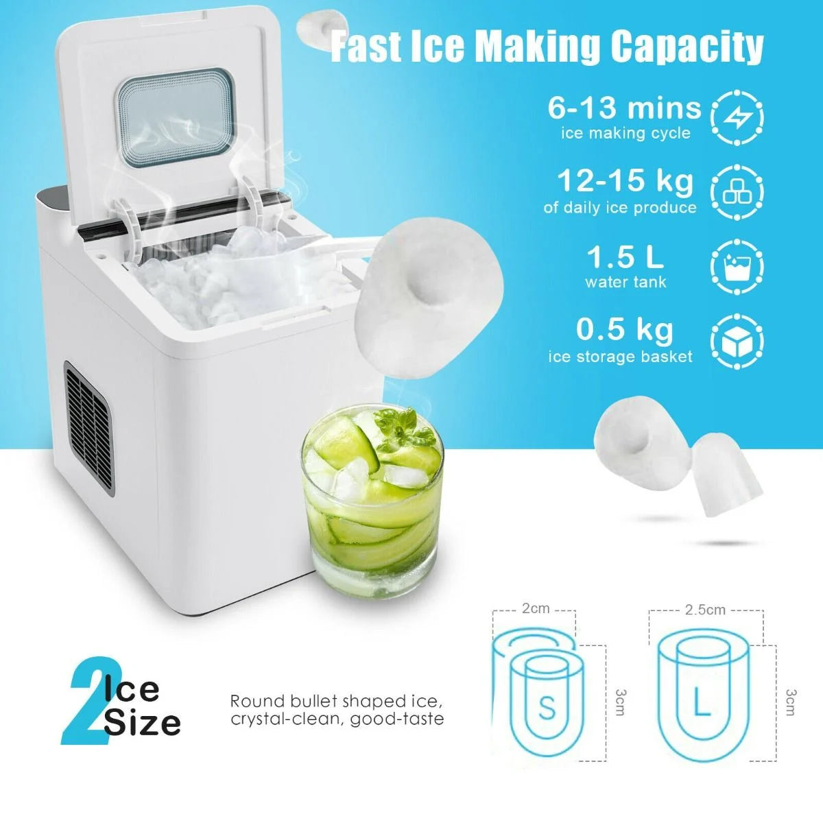 15KG/24H Countertop Ice Making Machine with Auto Clean