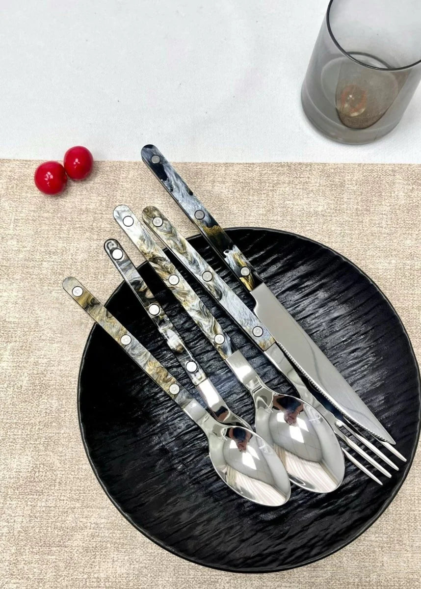 Set of 10 Pcs Modern Elegant Terra Flatware - Bistrot Style Cutlery Silverware Set