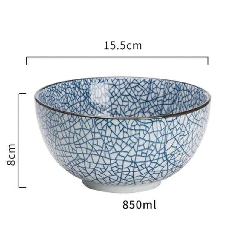 Japanese Classical Ceramic Bowls Tableware Kitchen Soup Noodle Rice Bowl Big Ramen Bowl Spoon and Teacup