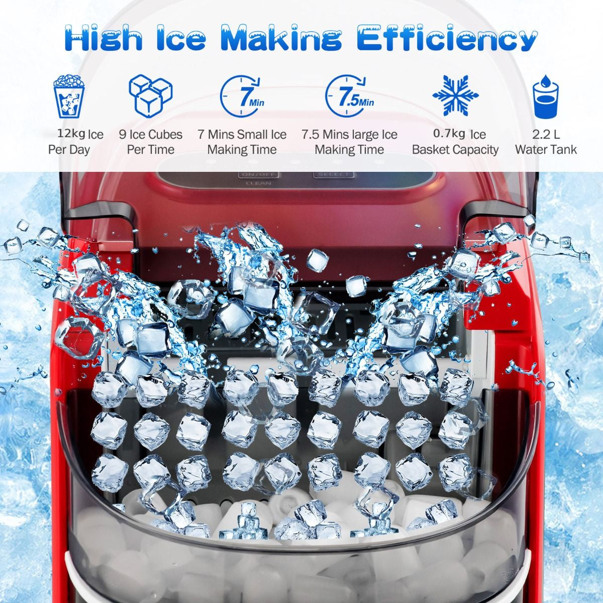 Portable Countertop Ice Maker with Ice Scoop and Basket