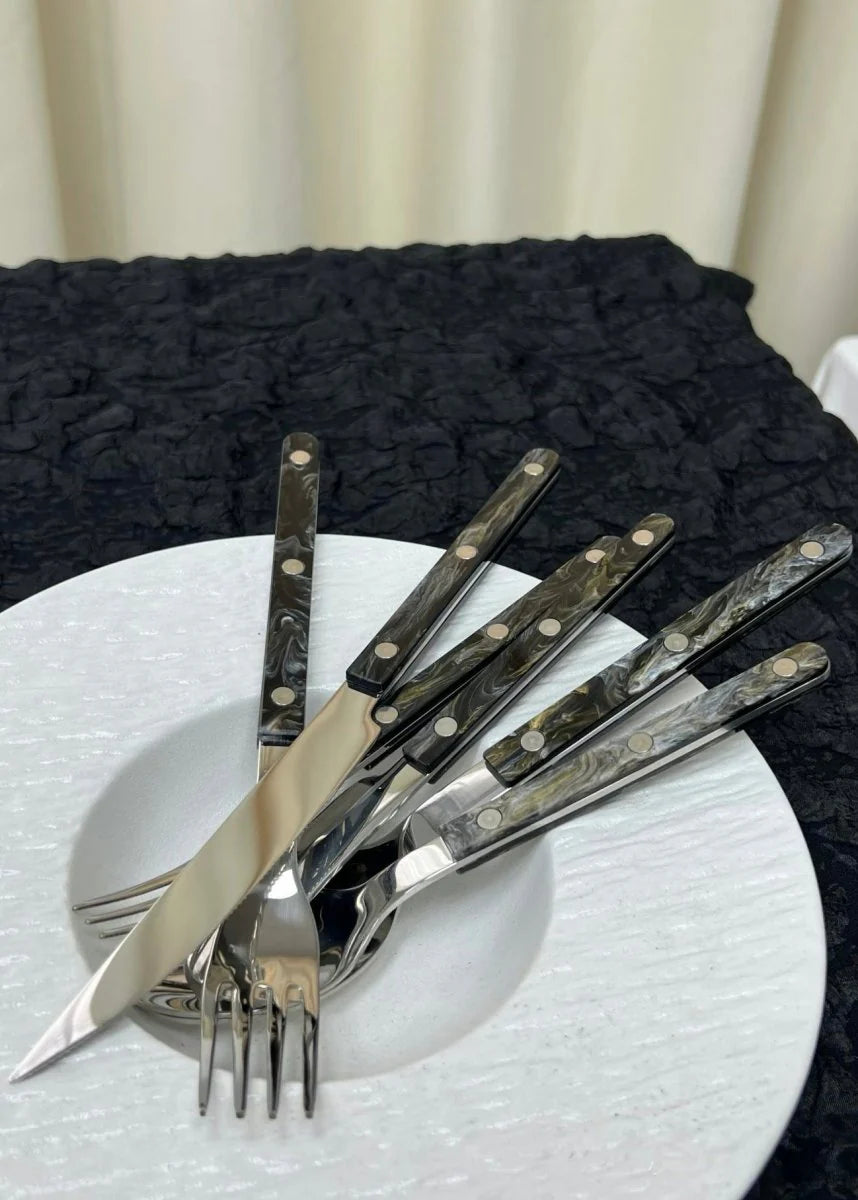 Set of 10 Pcs Modern Elegant Terra Flatware - Bistrot Style Cutlery Silverware Set