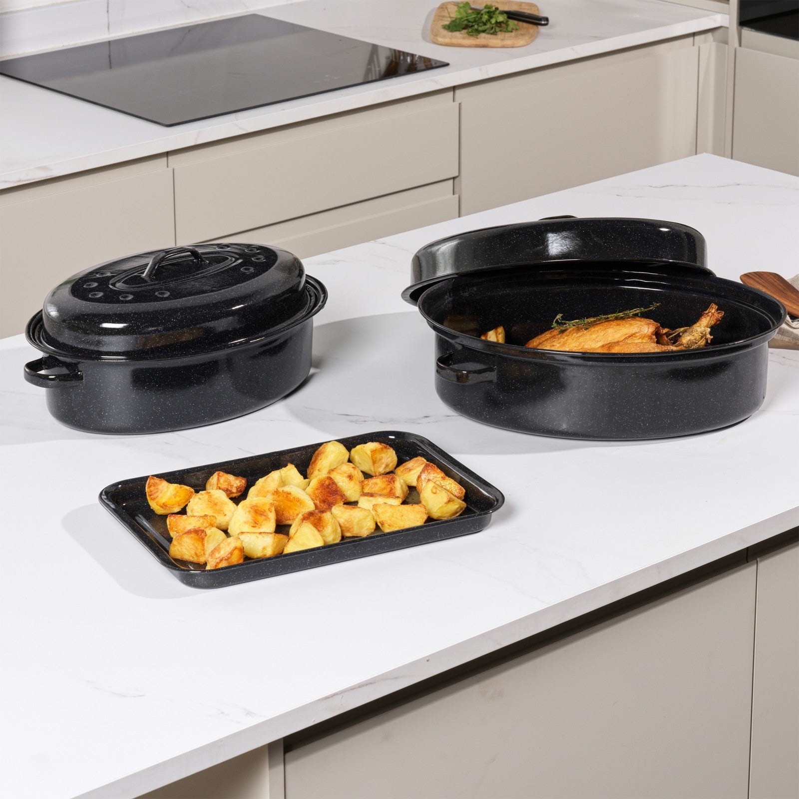 Salter Self-Basting Roaster 36 Cm Romano Vitreous Enamel Dishwasher Safe Black