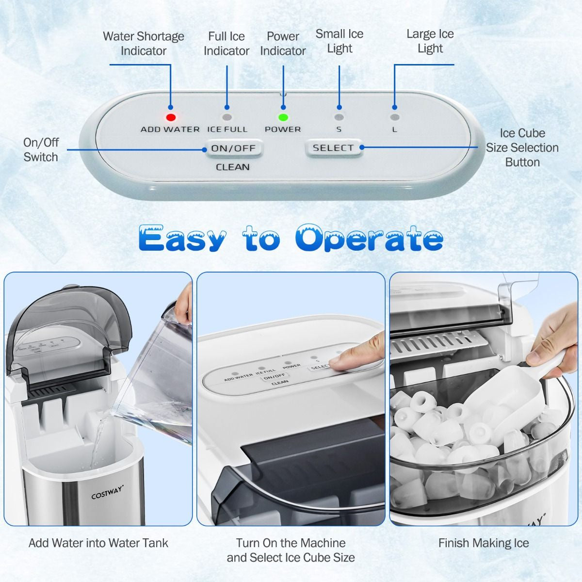 Portable Countertop Ice Maker with Ice Scoop and Basket