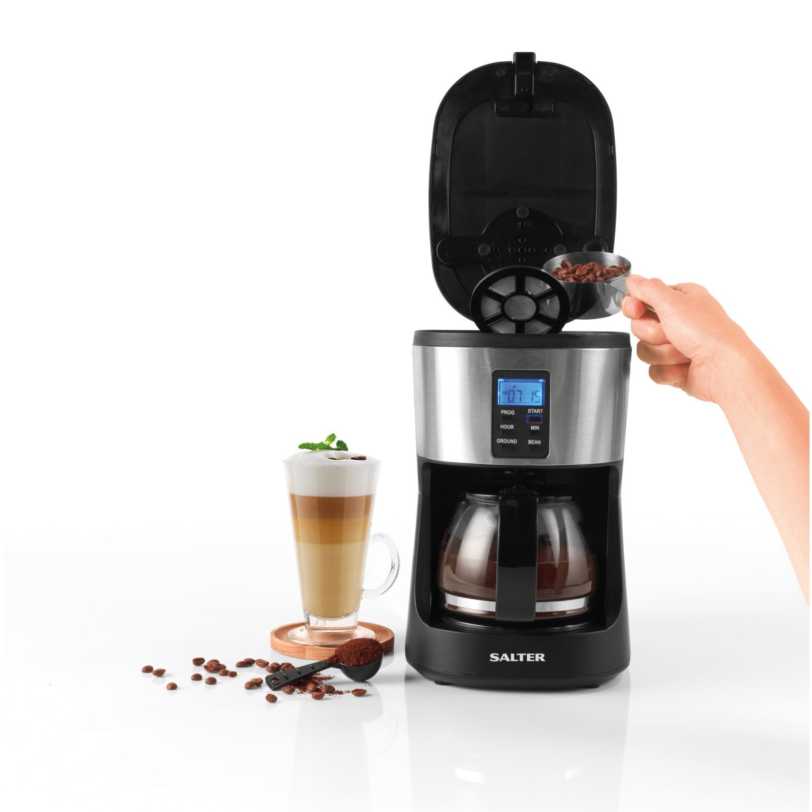 Salter Coffee Maker Machine Caffé Bean to Jug Grind & Brew with 750Ml Carafe