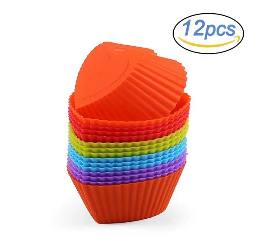 12Pcs/Lot Silicone Cake Mold round Heart Shape Muffin Cupcake Baking Molds Home Kitchen Bakeware BPA Free