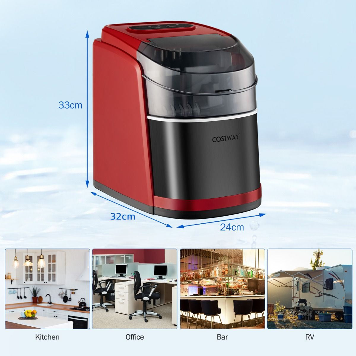 Portable Countertop Ice Maker with Ice Scoop and Basket