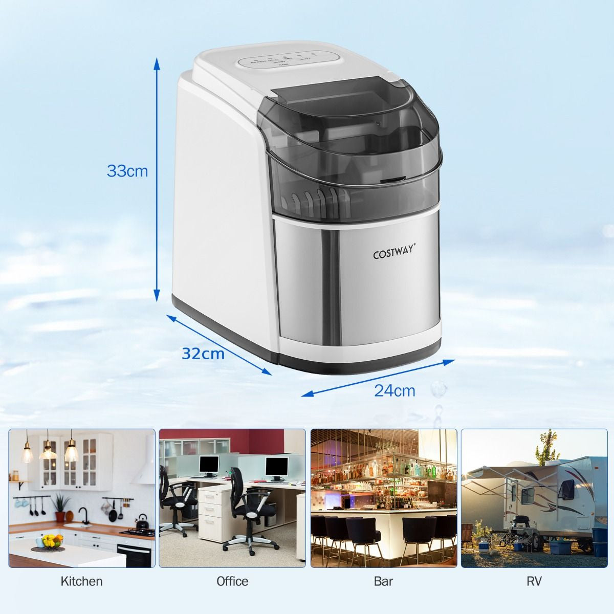 Portable Countertop Ice Maker with Ice Scoop and Basket