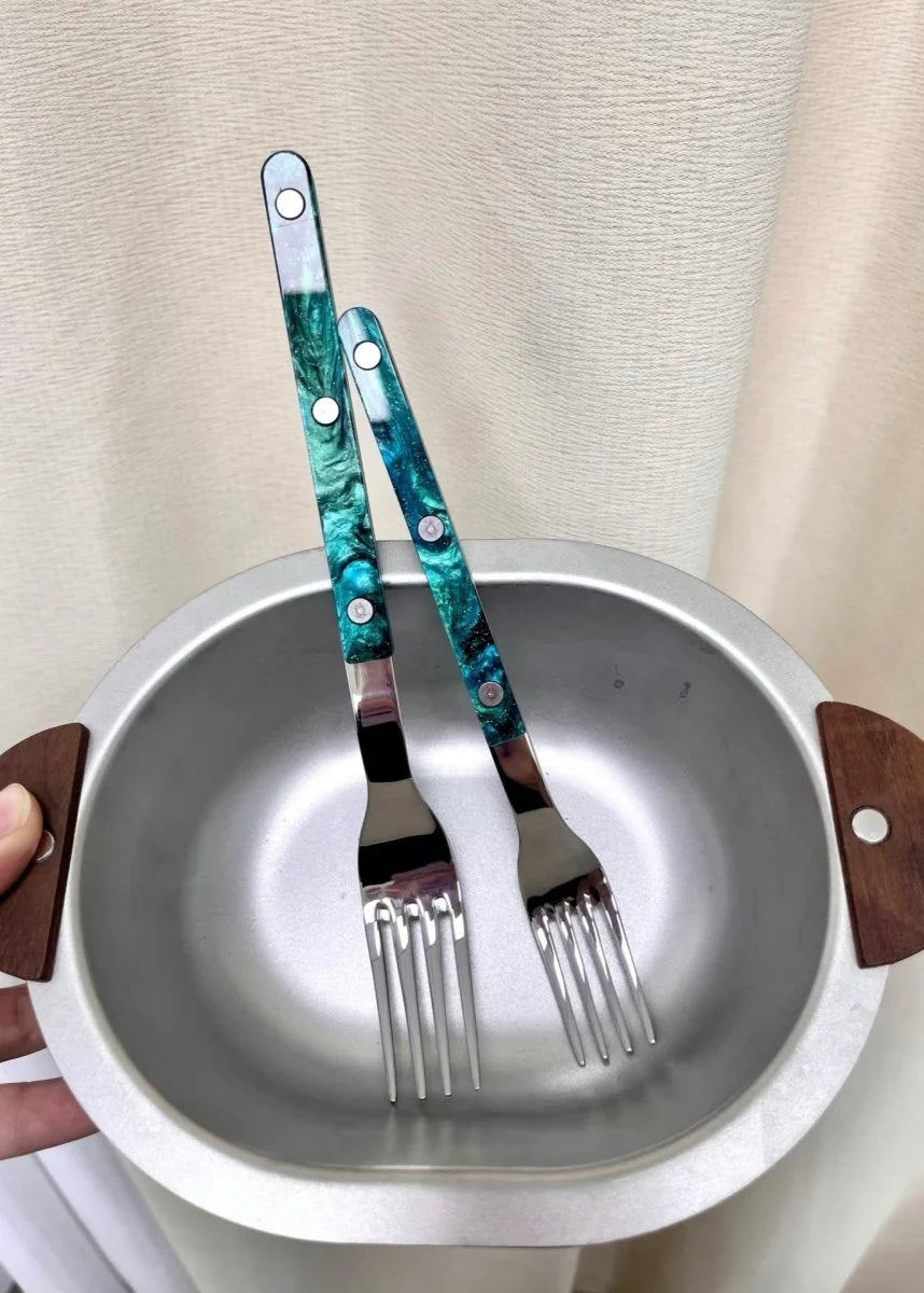 Set of 10 Pcs Modern Elegant Terra Flatware - Bistrot Style Cutlery Silverware Set