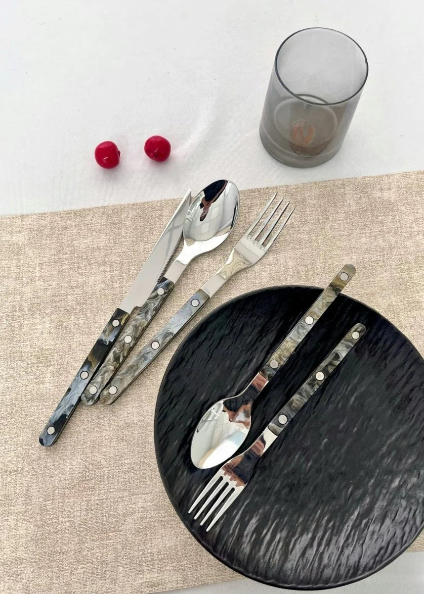 Set of 10 Pcs Modern Elegant Terra Flatware - Bistrot Style Cutlery Silverware Set