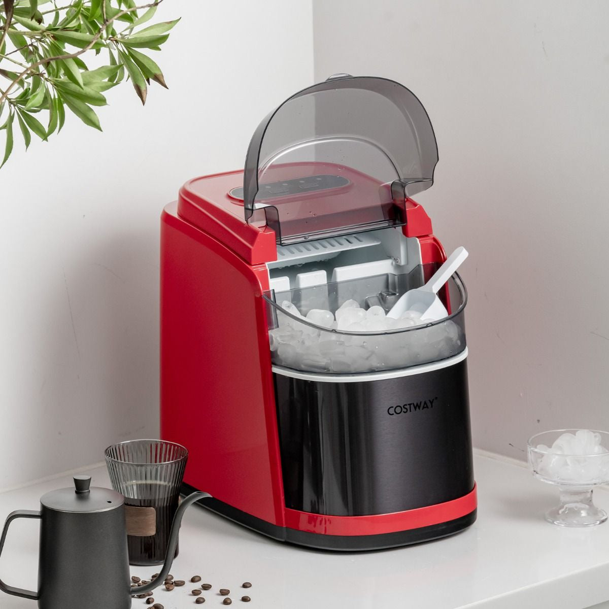 Portable Countertop Ice Maker with Ice Scoop and Basket