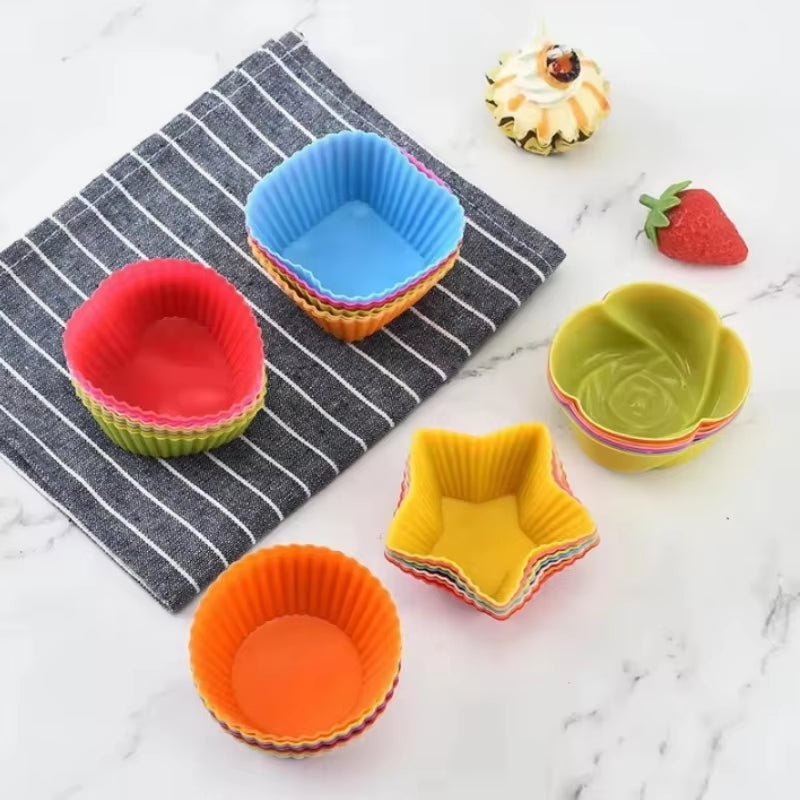 12Pcs/Lot Silicone Cake Mold round Heart Shape Muffin Cupcake Baking Molds Home Kitchen Bakeware BPA Free