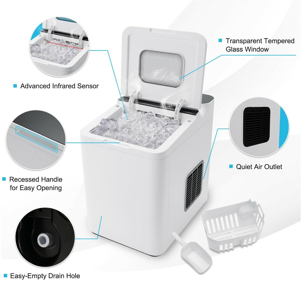 15KG/24H Countertop Ice Making Machine with Auto Clean
