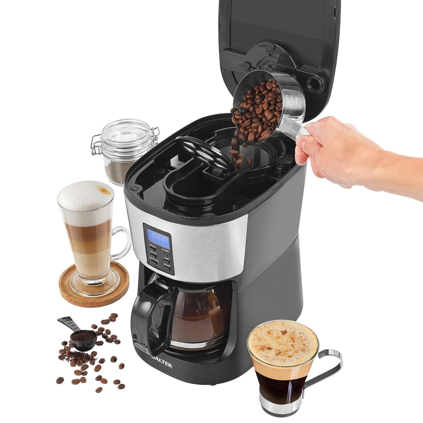 Salter Coffee Maker Machine Caffé Bean to Jug Grind & Brew with 750Ml Carafe