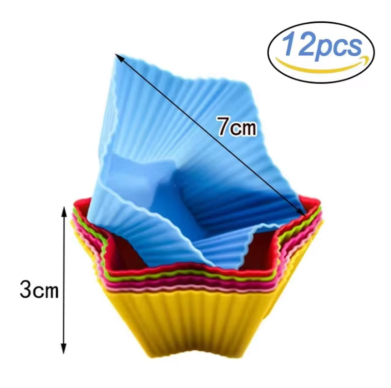 12Pcs/Lot Silicone Cake Mold round Heart Shape Muffin Cupcake Baking Molds Home Kitchen Bakeware BPA Free