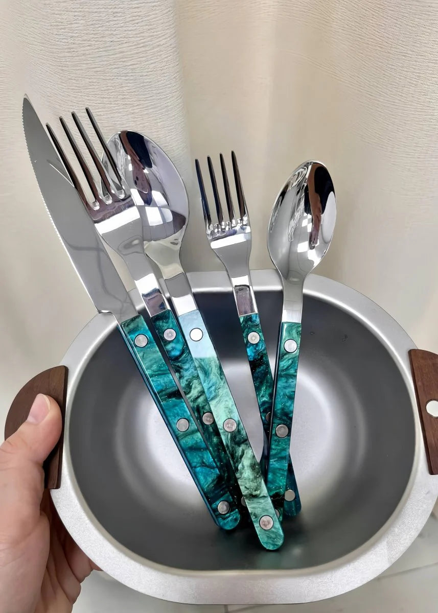 Set of 10 Pcs Modern Elegant Terra Flatware - Bistrot Style Cutlery Silverware Set