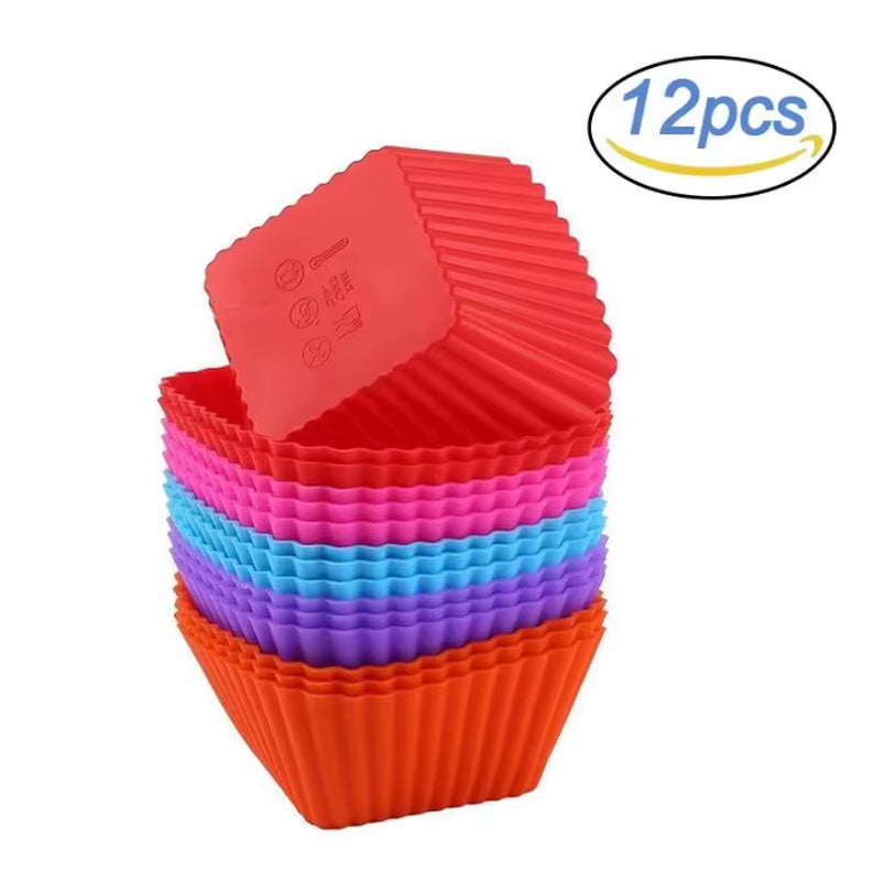 12Pcs/Lot Silicone Cake Mold round Heart Shape Muffin Cupcake Baking Molds Home Kitchen Bakeware BPA Free