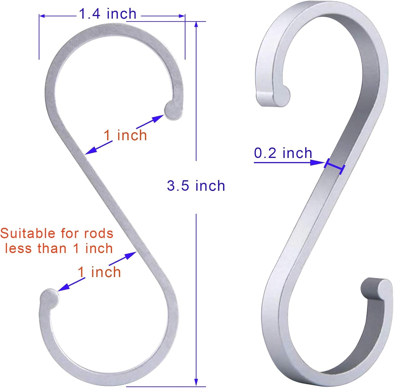 12 Pack S Hooks, Aluminum S Shaped Hooks, Heavy Duty S Hangers Hooks for Hanging Plants, Pots and Pans, Coffee Cups, Clothes Bags, Towels in Kitchen, Bedroom, Bathroom (Matte Finish Silver)