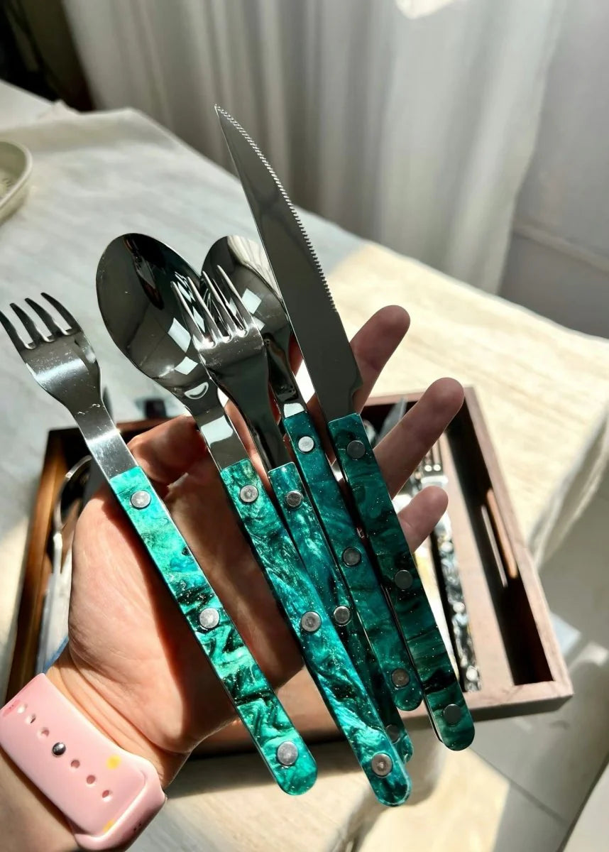 Set of 10 Pcs Modern Elegant Terra Flatware - Bistrot Style Cutlery Silverware Set
