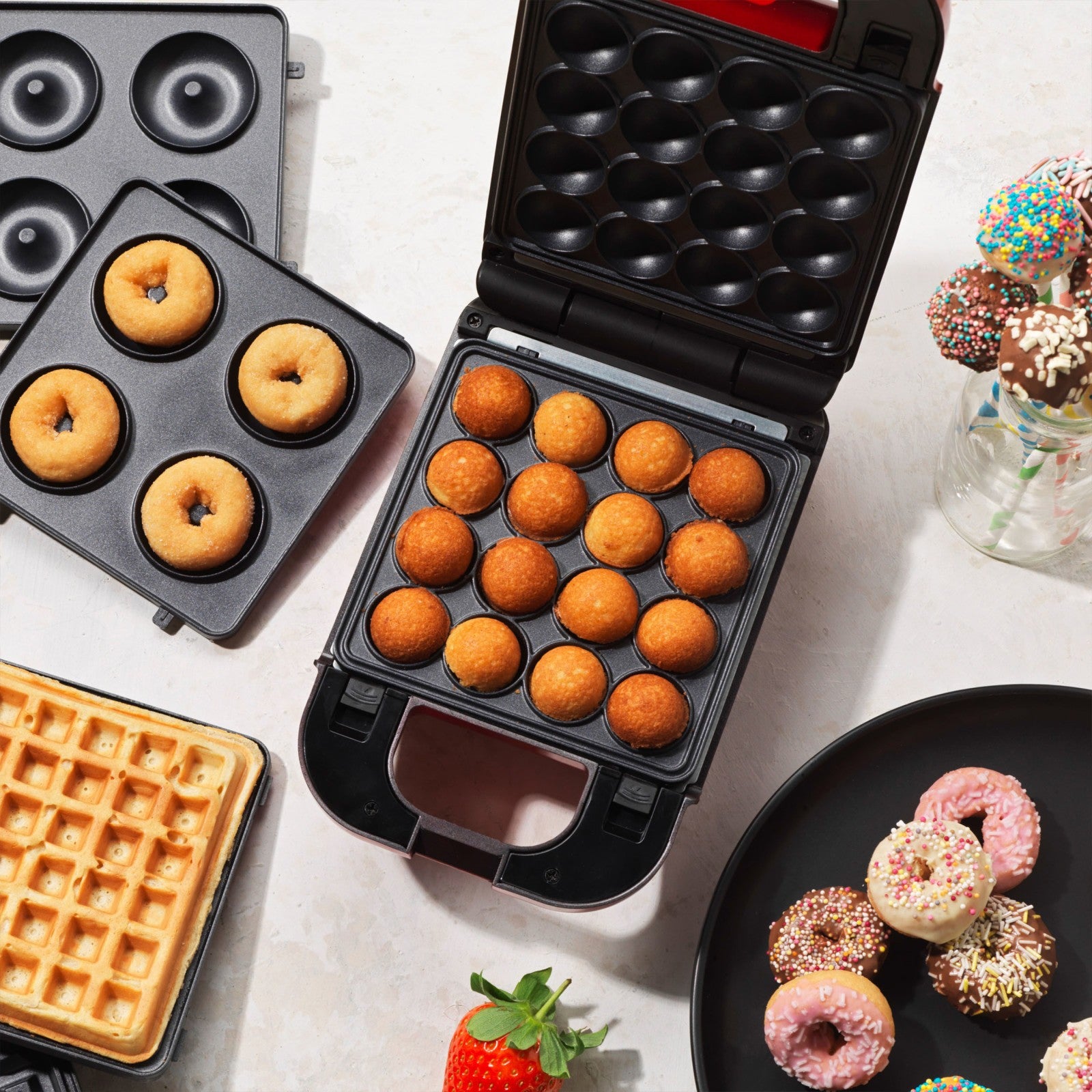 3-In-1 Treat Maker Donuts & Waffle Removable Non-Stick Plates American Originals