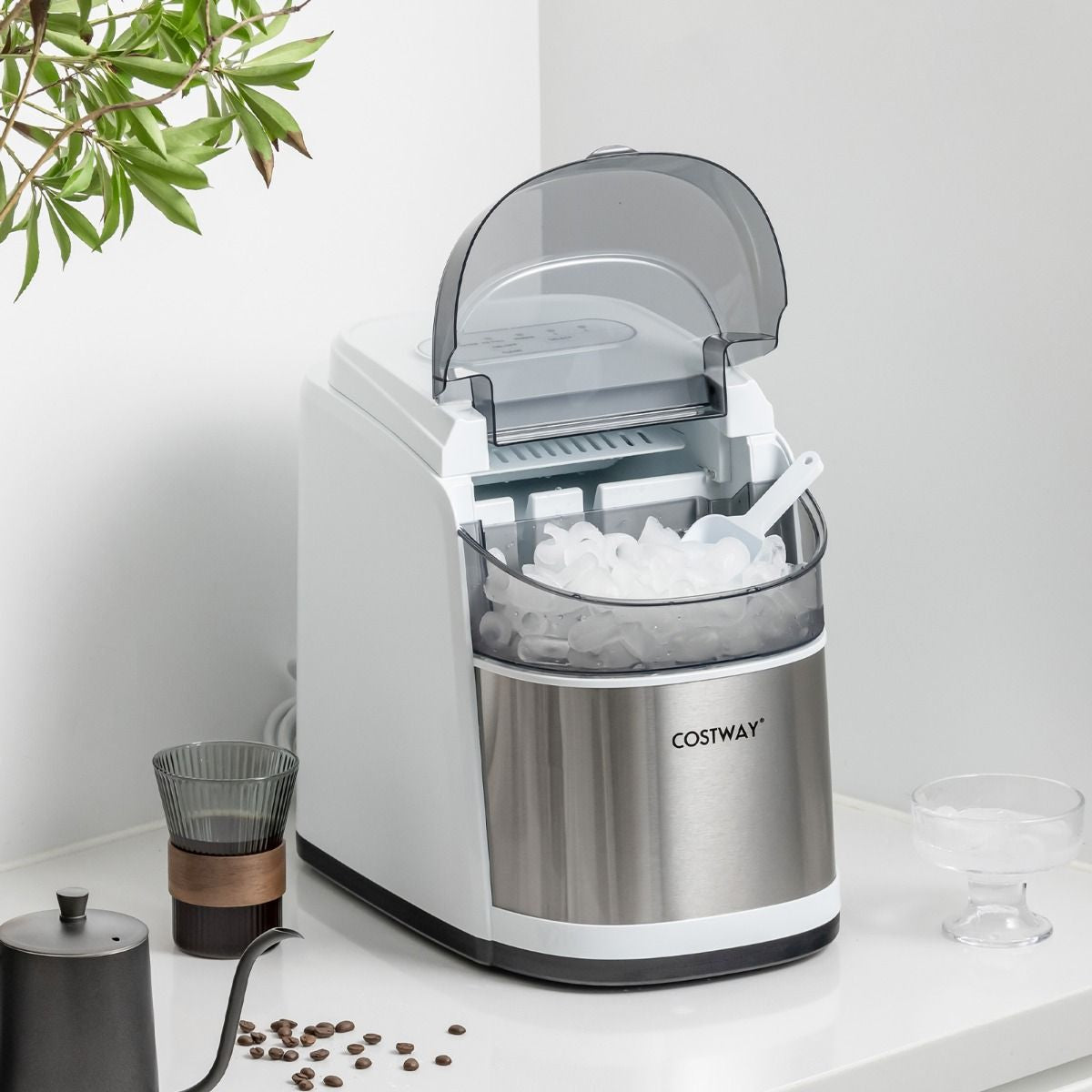 Portable Countertop Ice Maker with Ice Scoop and Basket