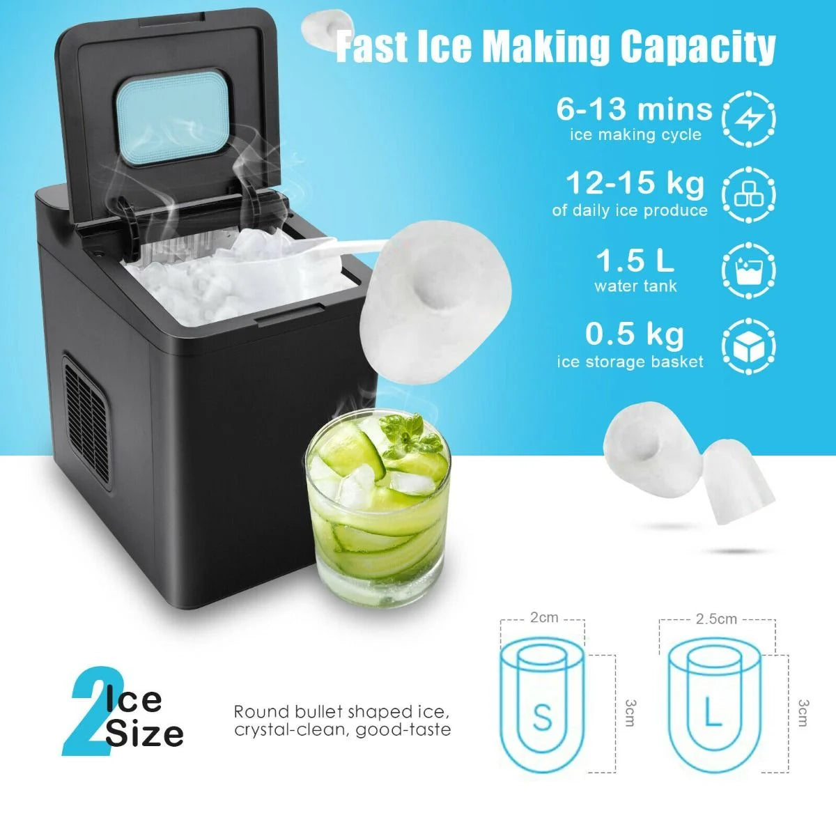 15KG/24H Countertop Ice Making Machine with Auto Clean