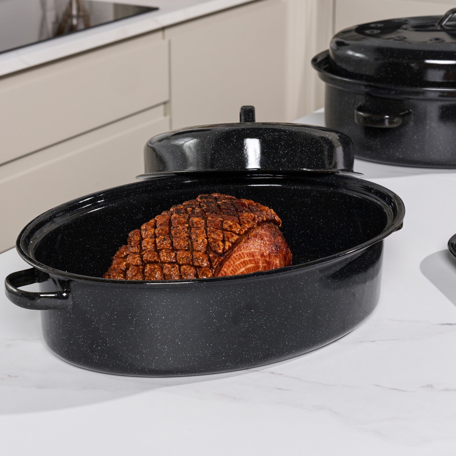 Salter Self-Basting Roaster 36 Cm Romano Vitreous Enamel Dishwasher Safe Black