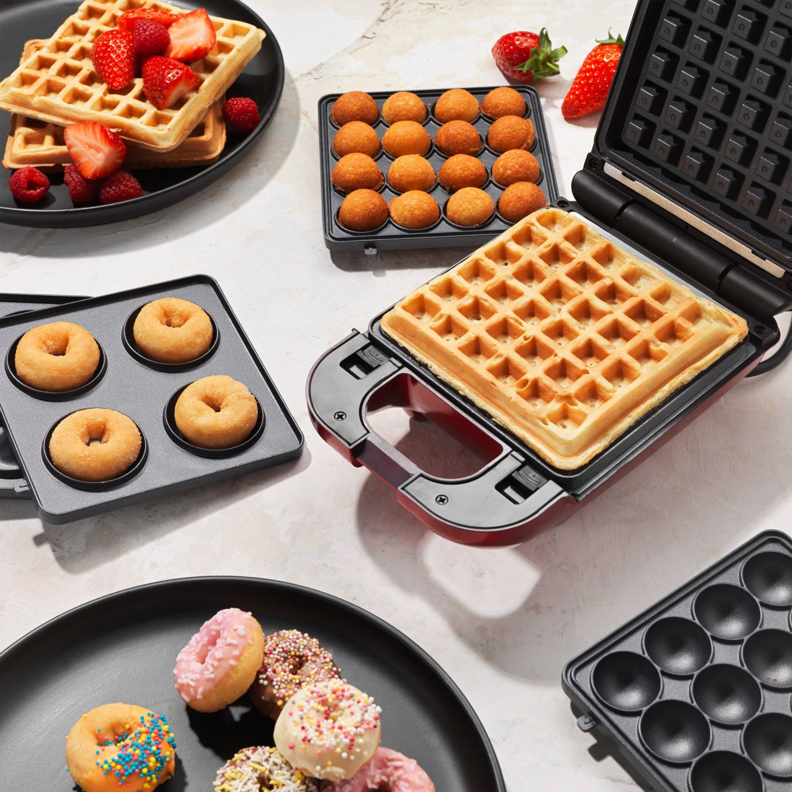 3-In-1 Treat Maker Donuts & Waffle Removable Non-Stick Plates American Originals