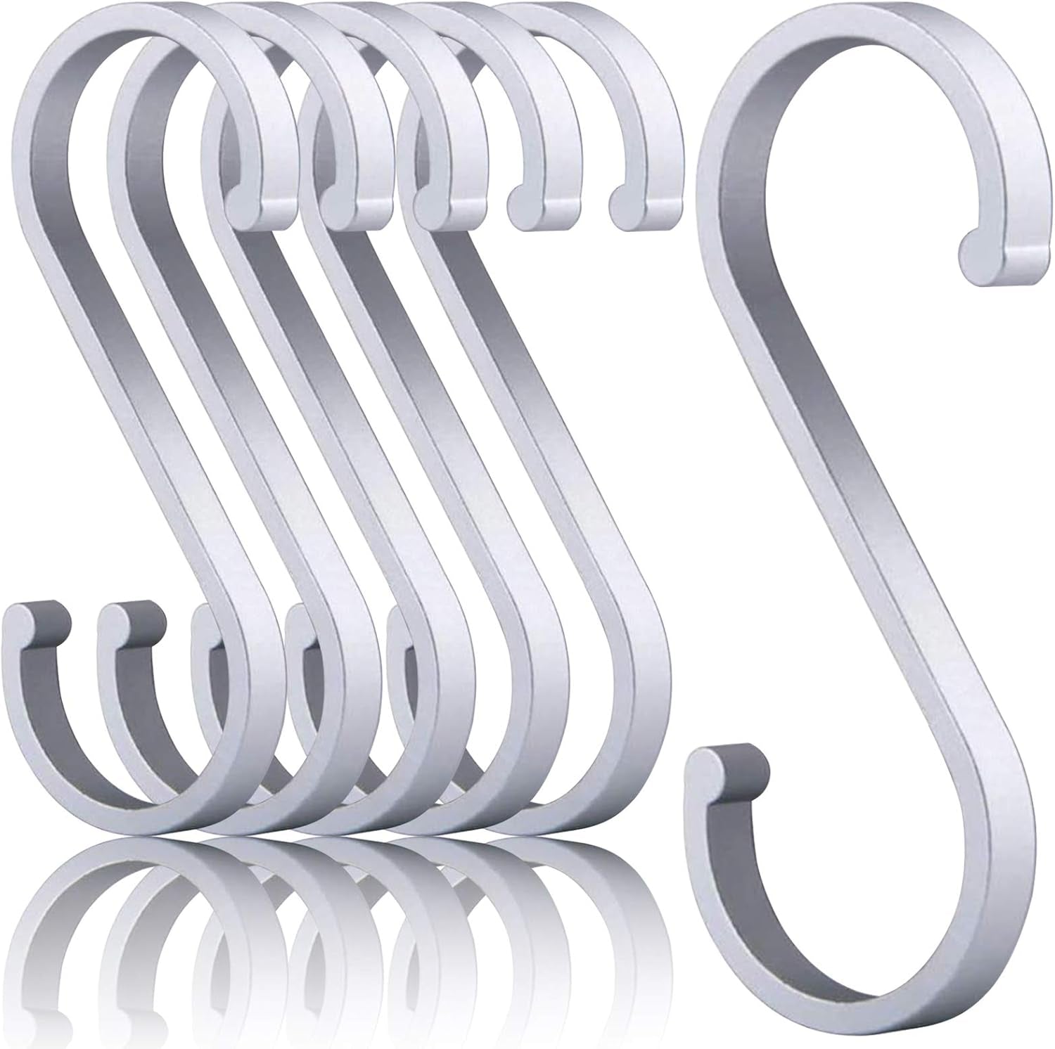 12 Pack S Hooks, Aluminum S Shaped Hooks, Heavy Duty S Hangers Hooks for Hanging Plants, Pots and Pans, Coffee Cups, Clothes Bags, Towels in Kitchen, Bedroom, Bathroom (Matte Finish Silver)