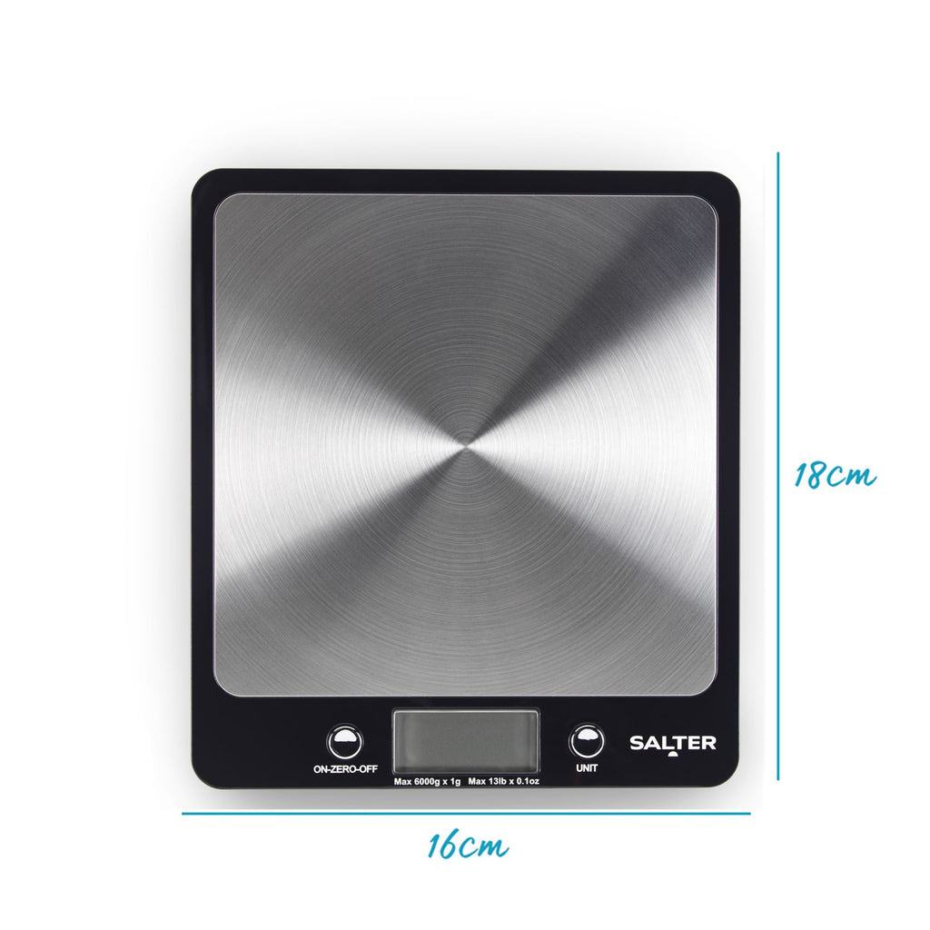 Salter Kitchen Scale Digital Stainless Steel Platform Cooking Scale Black Evo
