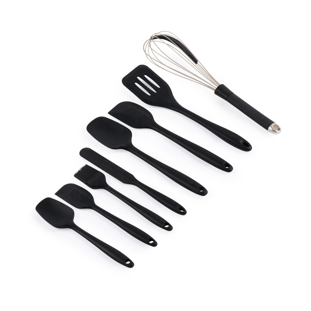 Salter Bakes Utensils Set 8 Piece Cooking Tools Easy Clean Heat Resistant Black