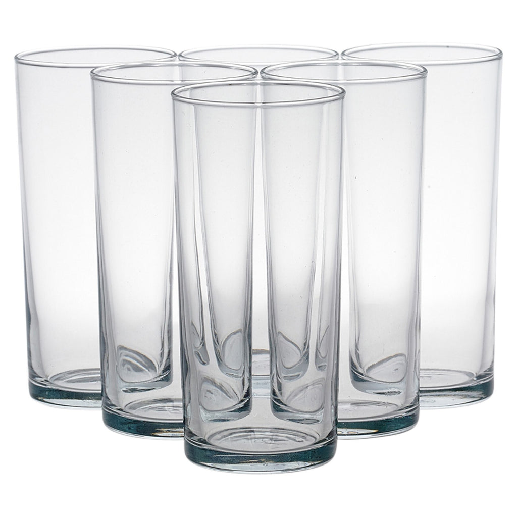 Set of 6 Clear Glass Tall Water Juice Drinking Highball Tumbler Glasses 200Ml
