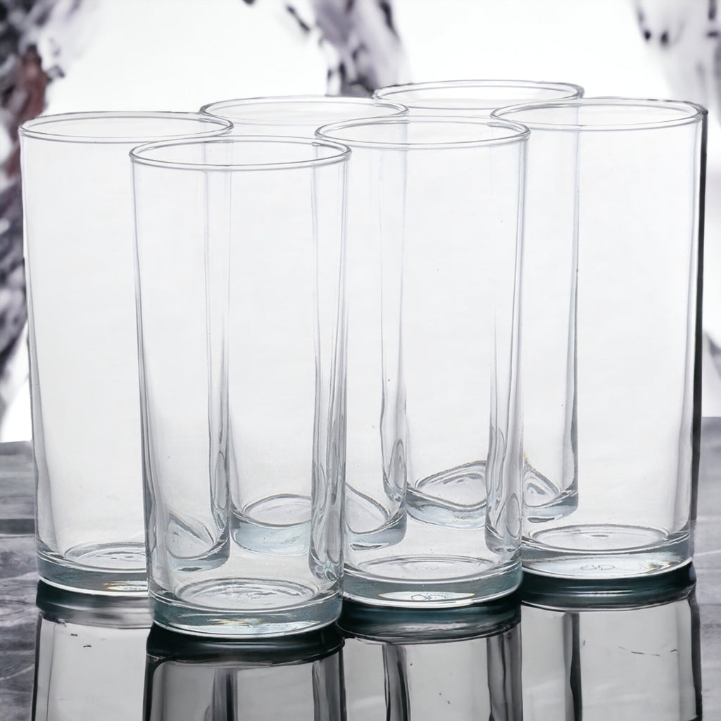 Set of 6 Clear Glass Tall Water Juice Drinking Highball Tumbler Glasses 200Ml