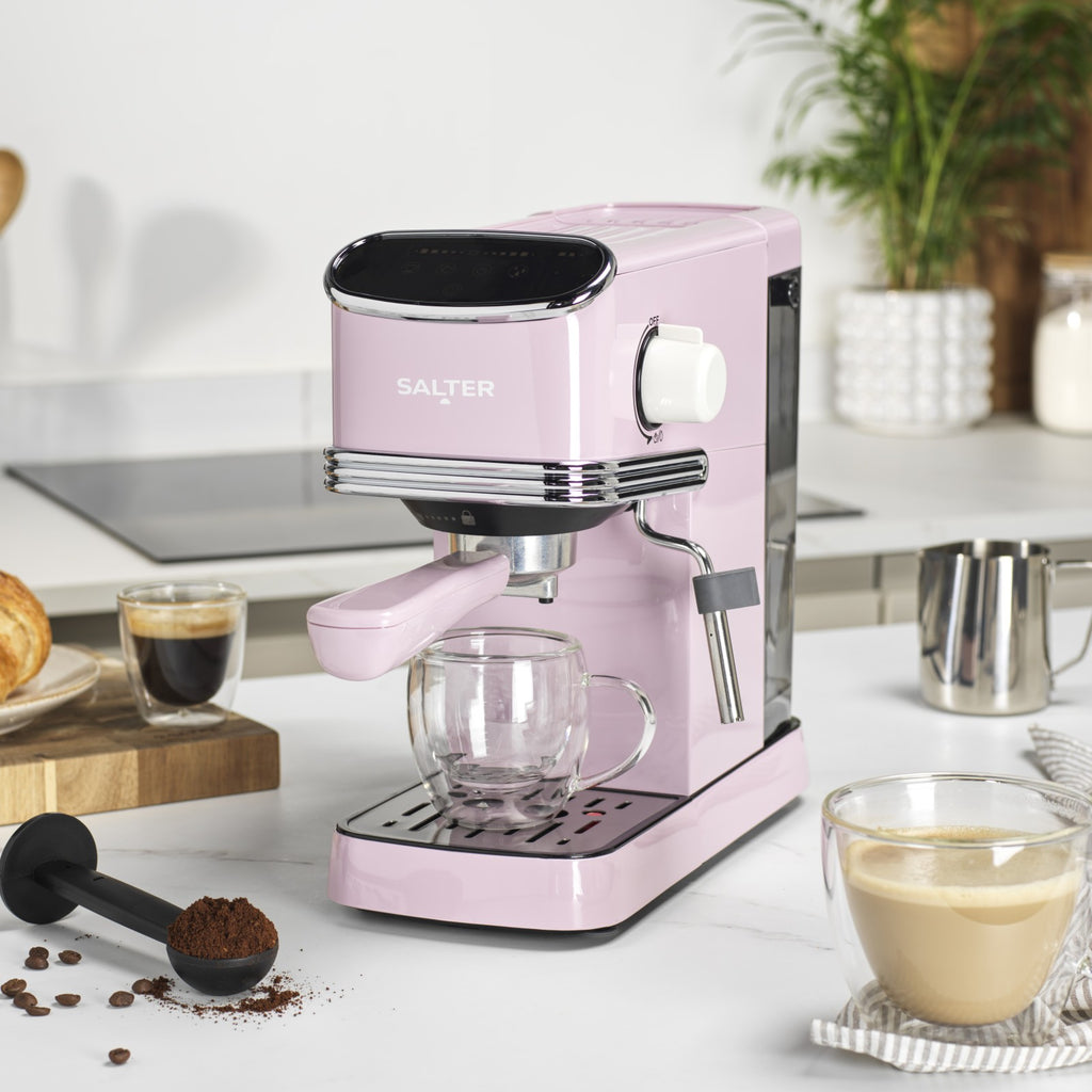 Salter Retro 3-Piece Countertop Set Espresso Machine, 1.7L Kettle & Toaster Pink