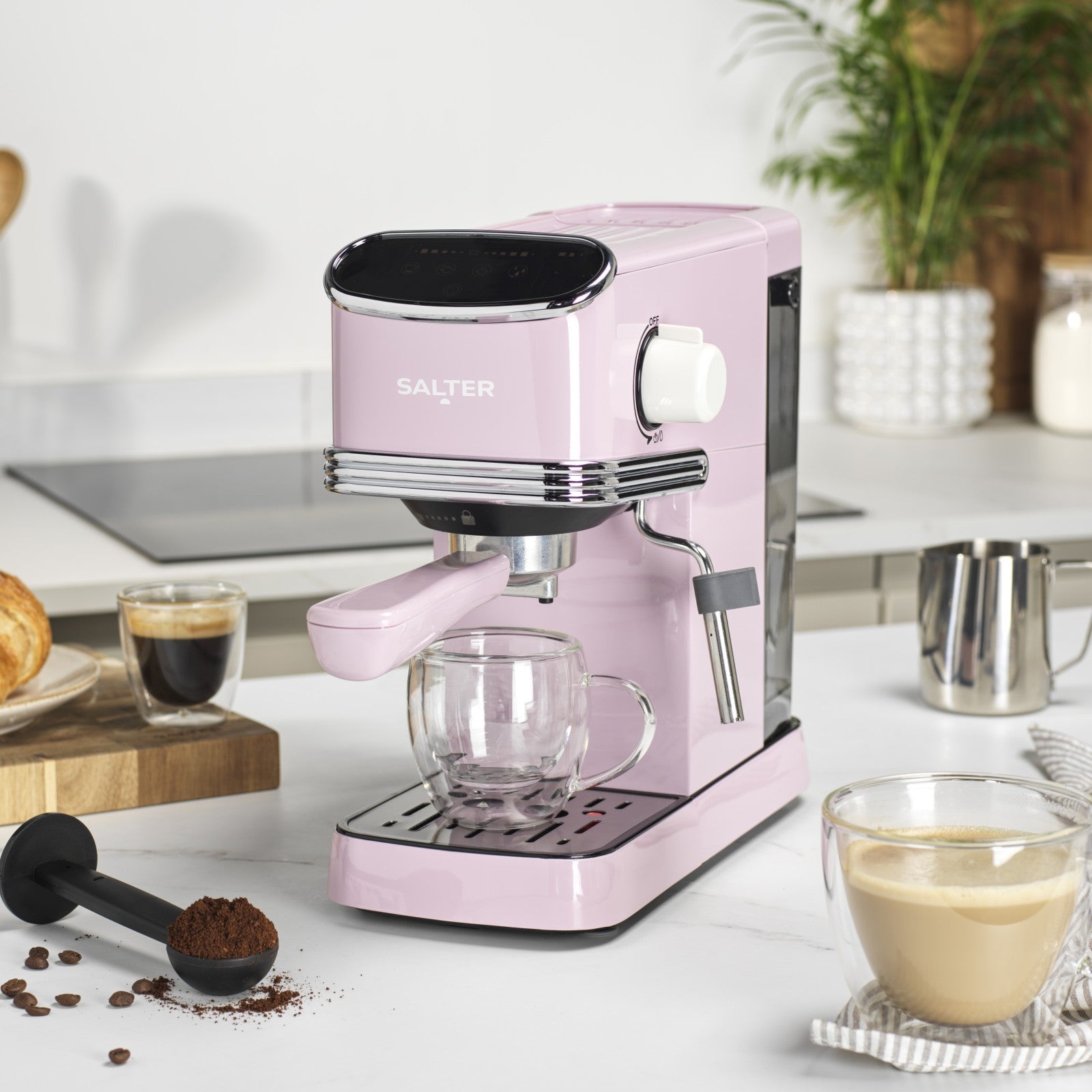 Salter Retro 3-Piece Countertop Set Espresso Machine, 1.7L Kettle & Toaster Pink