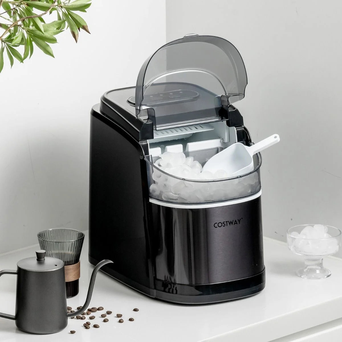 Portable Countertop Ice Maker with Ice Scoop and Basket