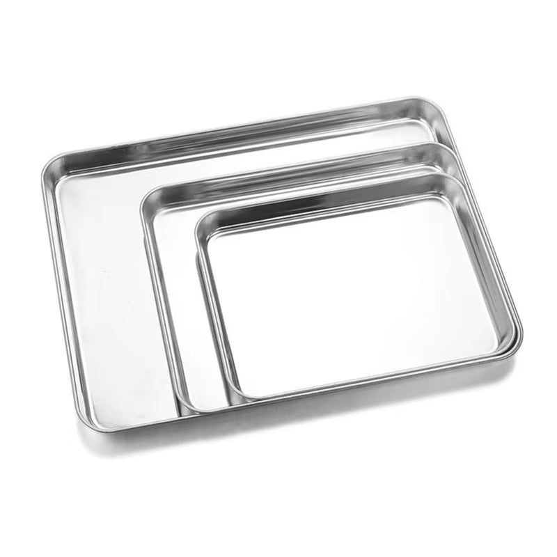 2Pcs/Set Non-Stick Baking Tray Stainless Steel Cake Bread Cooling Rack Suit Grid Line Bakeware Plate Kitchen Cooking Tools