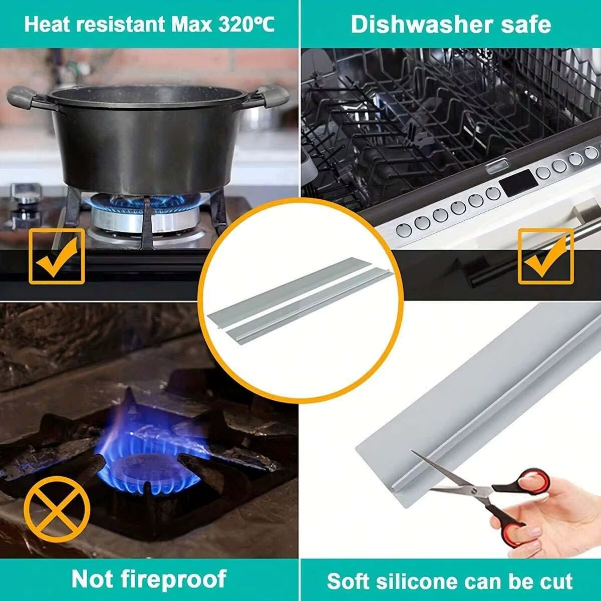 Silicone Gap Strip, Kitchen Gas Stove Sealing Strip, Kitchen Anti-Oil Anti-Stain Strip, Silicone Seal Insert Strip