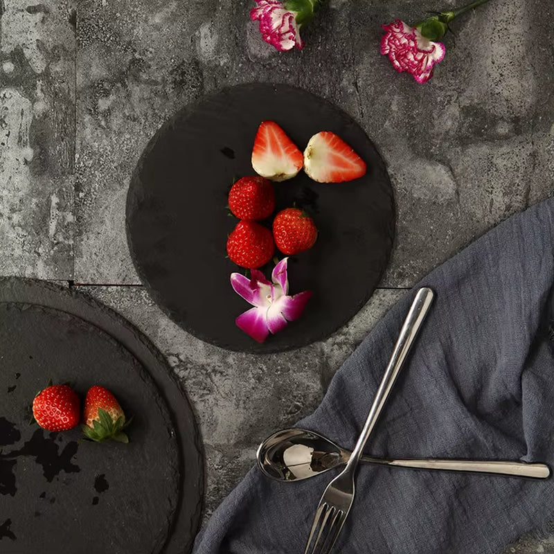 Round Western Natural Steak Stone Plates Slate Dinner Plate Kitchen Plate BBQ Dessert Cake Dishes Pizza Fruit Tray Dinner Plates