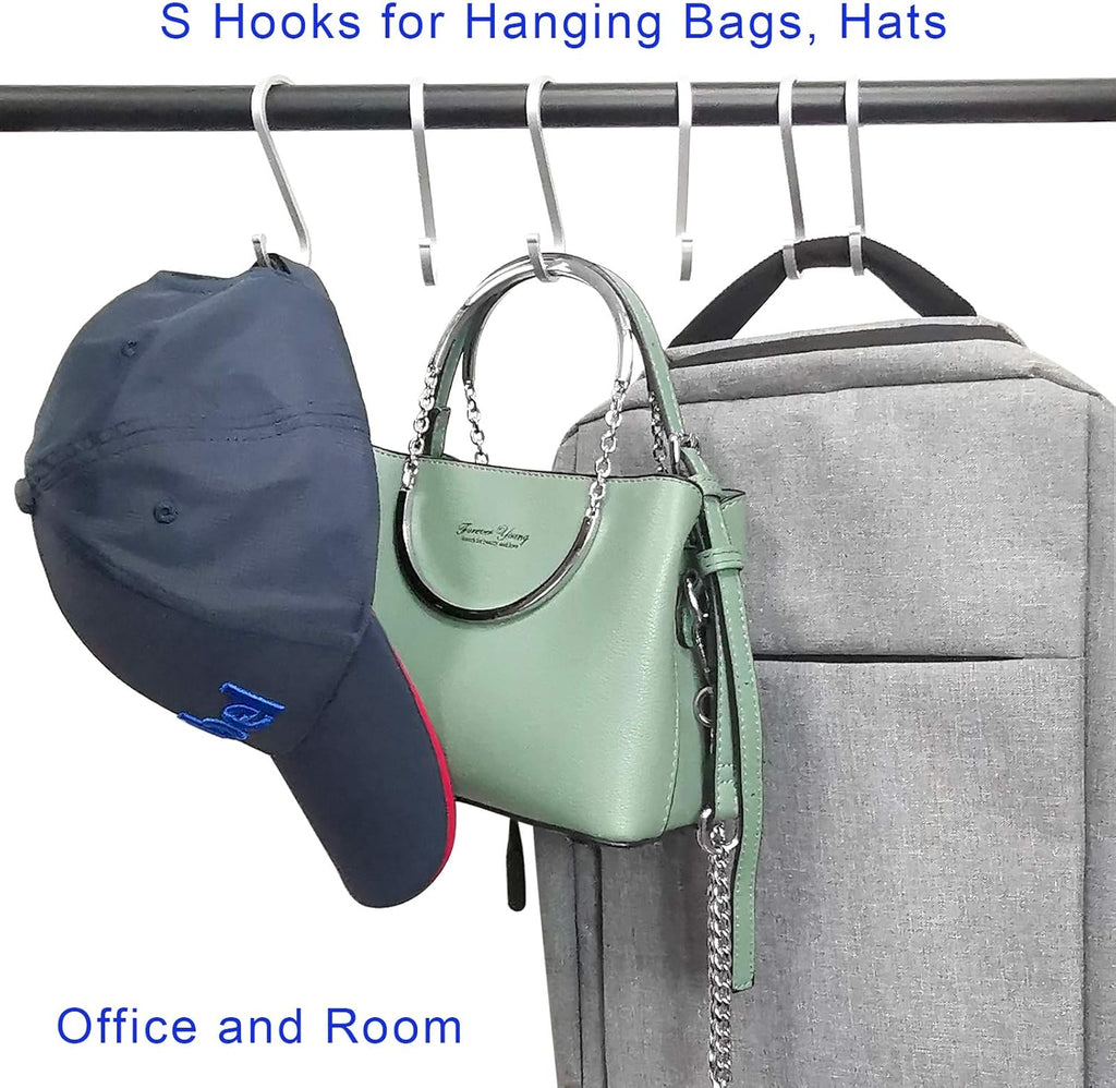 12 Pack S Hooks, Aluminum S Shaped Hooks, Heavy Duty S Hangers Hooks for Hanging Plants, Pots and Pans, Coffee Cups, Clothes Bags, Towels in Kitchen, Bedroom, Bathroom (Matte Finish Silver)