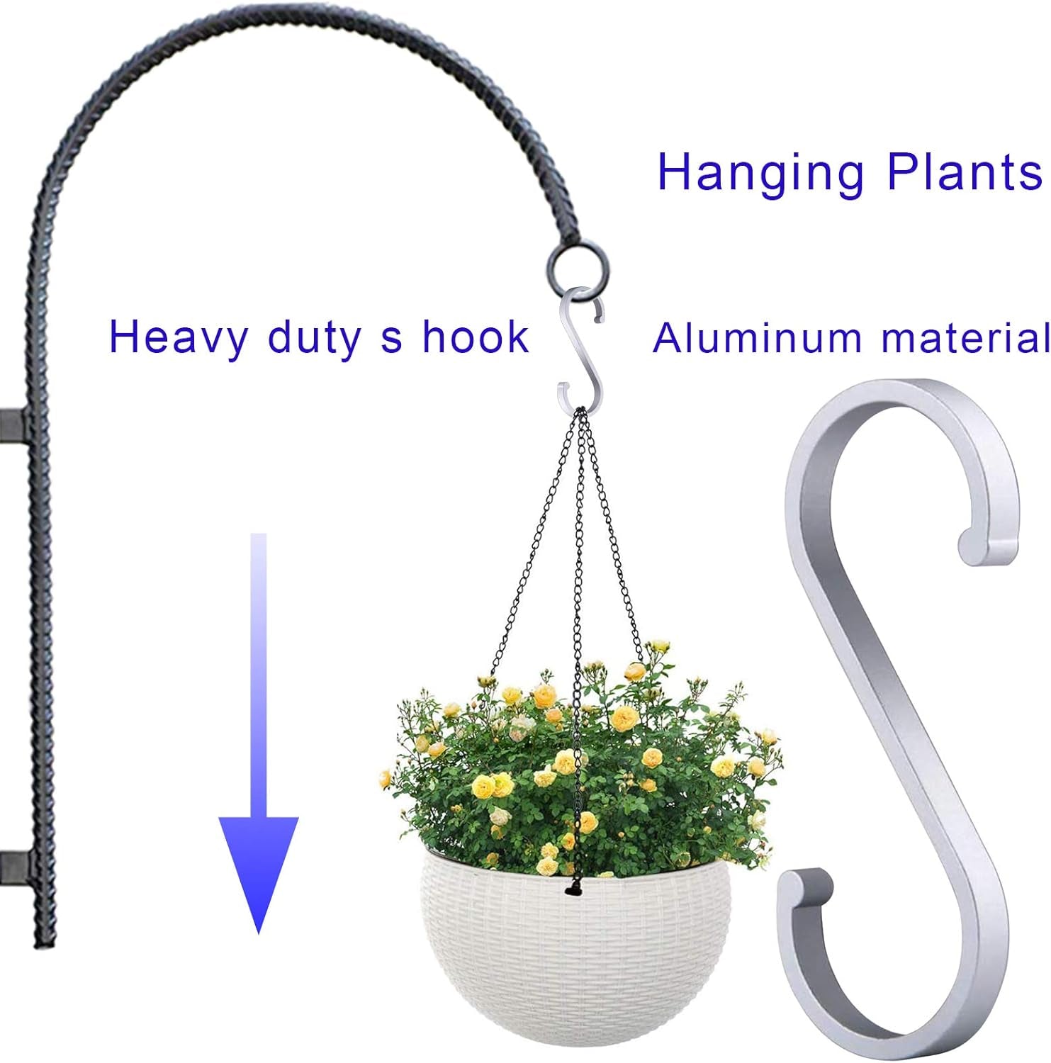 12 Pack S Hooks, Aluminum S Shaped Hooks, Heavy Duty S Hangers Hooks for Hanging Plants, Pots and Pans, Coffee Cups, Clothes Bags, Towels in Kitchen, Bedroom, Bathroom (Matte Finish Silver)