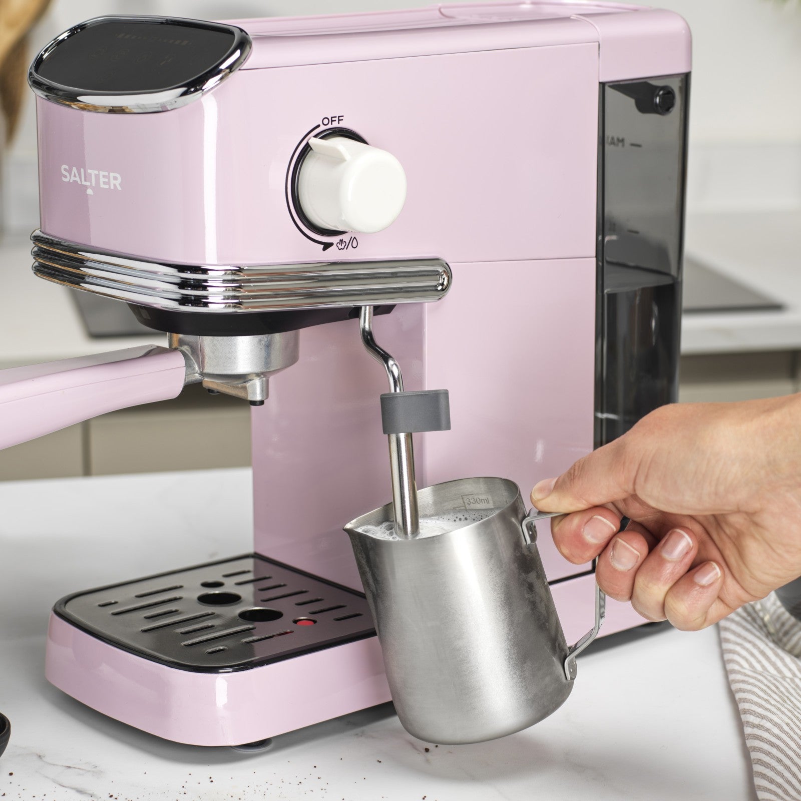 Salter Retro 3-Piece Countertop Set Espresso Machine, 1.7L Kettle & Toaster Pink